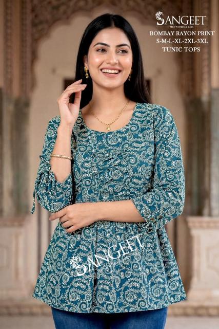 Sangeet bombay rayon print short top kurtis online wholesaler